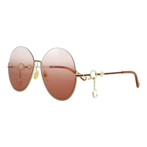 New Authentic Chloé Womens Round/Oval Gold Gold Orange Fashion Designer Sunglass - Picture 1 of 5